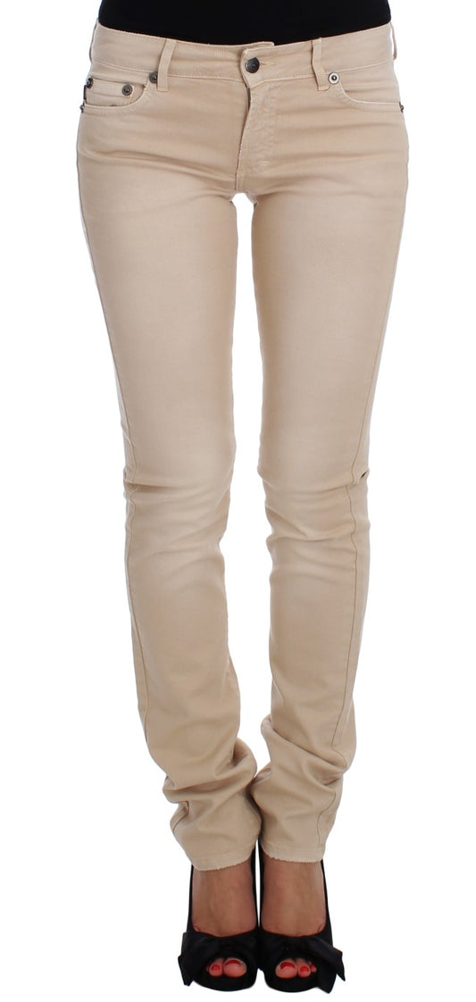 Cavalli - Jean slim en coton stretch beige délavé