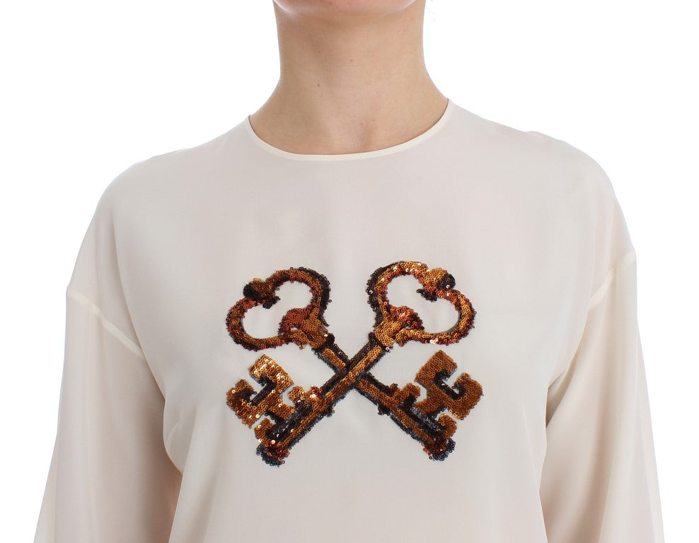 Dolce &amp; Gabbana Haut t-shirt chemisier en soie à paillettes blanches