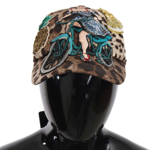 Casquette de baseball appliquée Sicile à paillettes léopard marron Dolce &amp; Gabbana