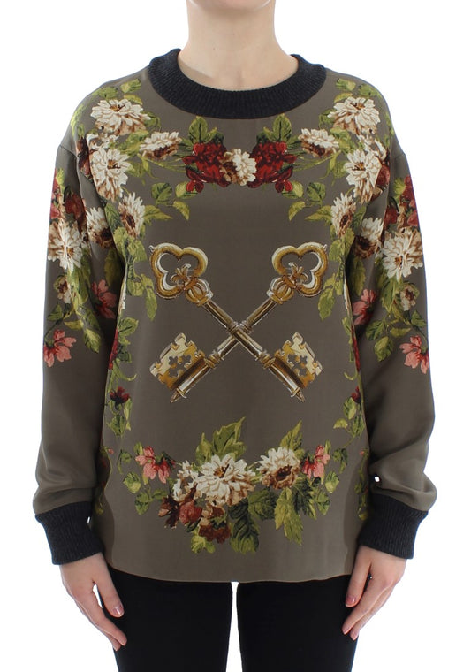 Dolce &amp; Gabbana Green Key Blumendruck-Seidenpullover