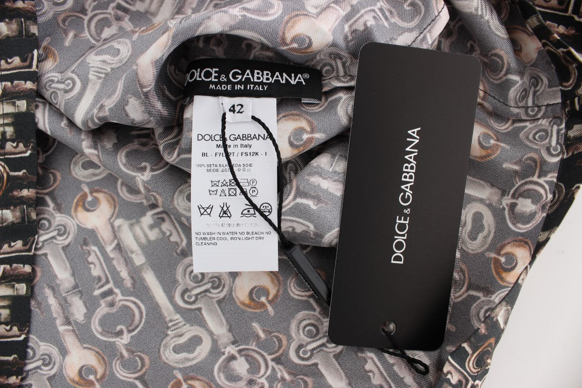 Dolce &amp; Gabbana T-shirt chemisier en soie imprimé clé dorée gris