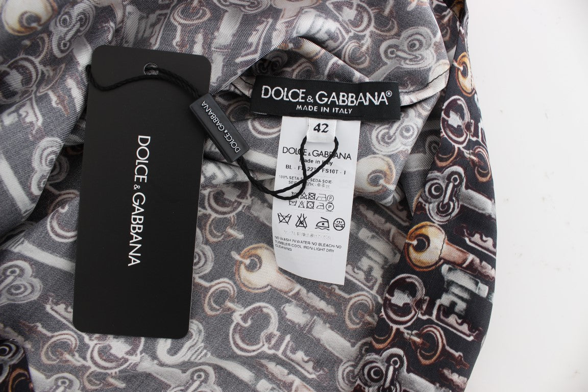 Dolce &amp; Gabbana T-shirt chemisier en soie imprimé clé dorée gris