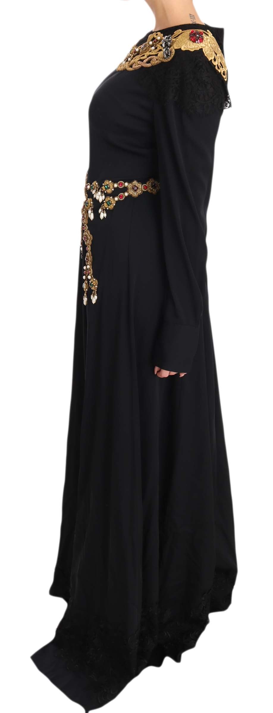 Dolce &amp; Gabbana Robe en soie stretch noire avec cristaux dorés