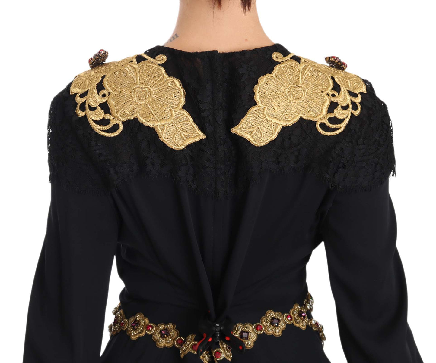 Dolce &amp; Gabbana Robe en soie stretch noire avec cristaux dorés