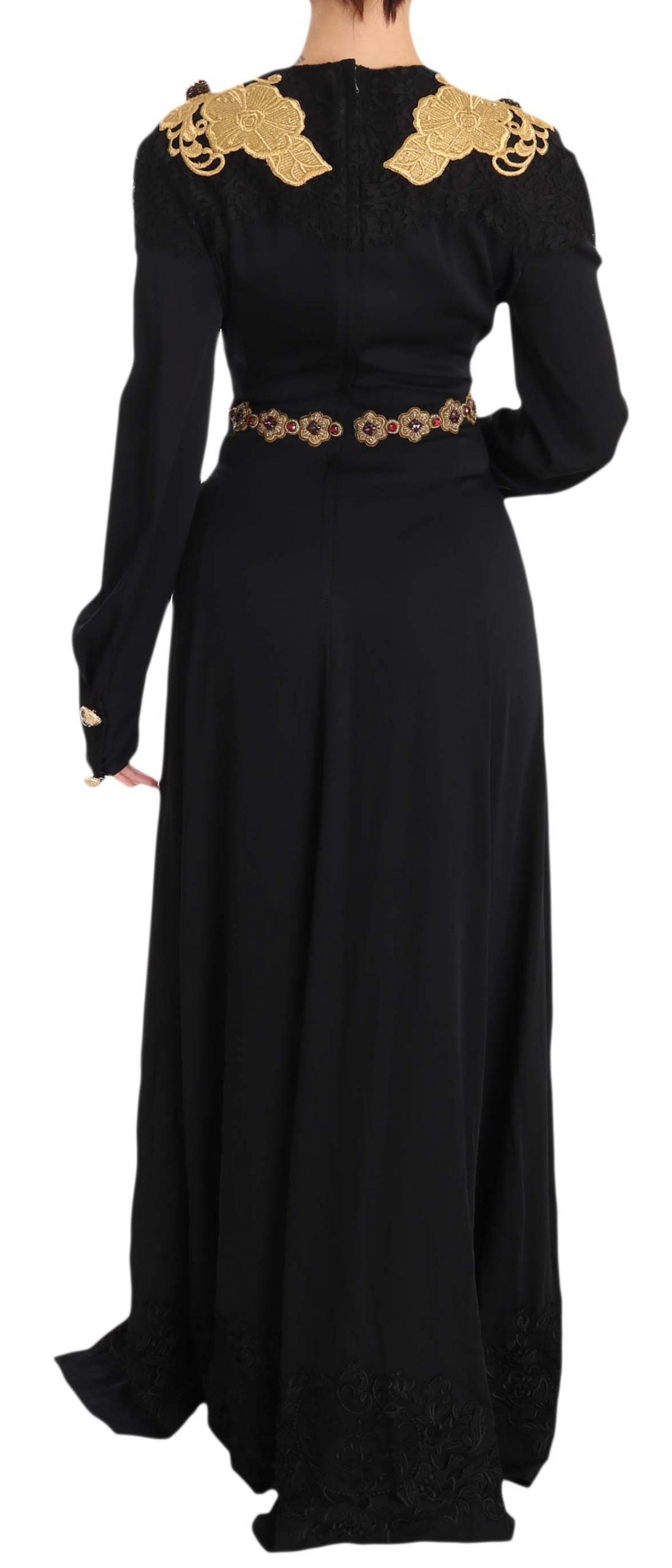 Dolce &amp; Gabbana Robe en soie stretch noire avec cristaux dorés