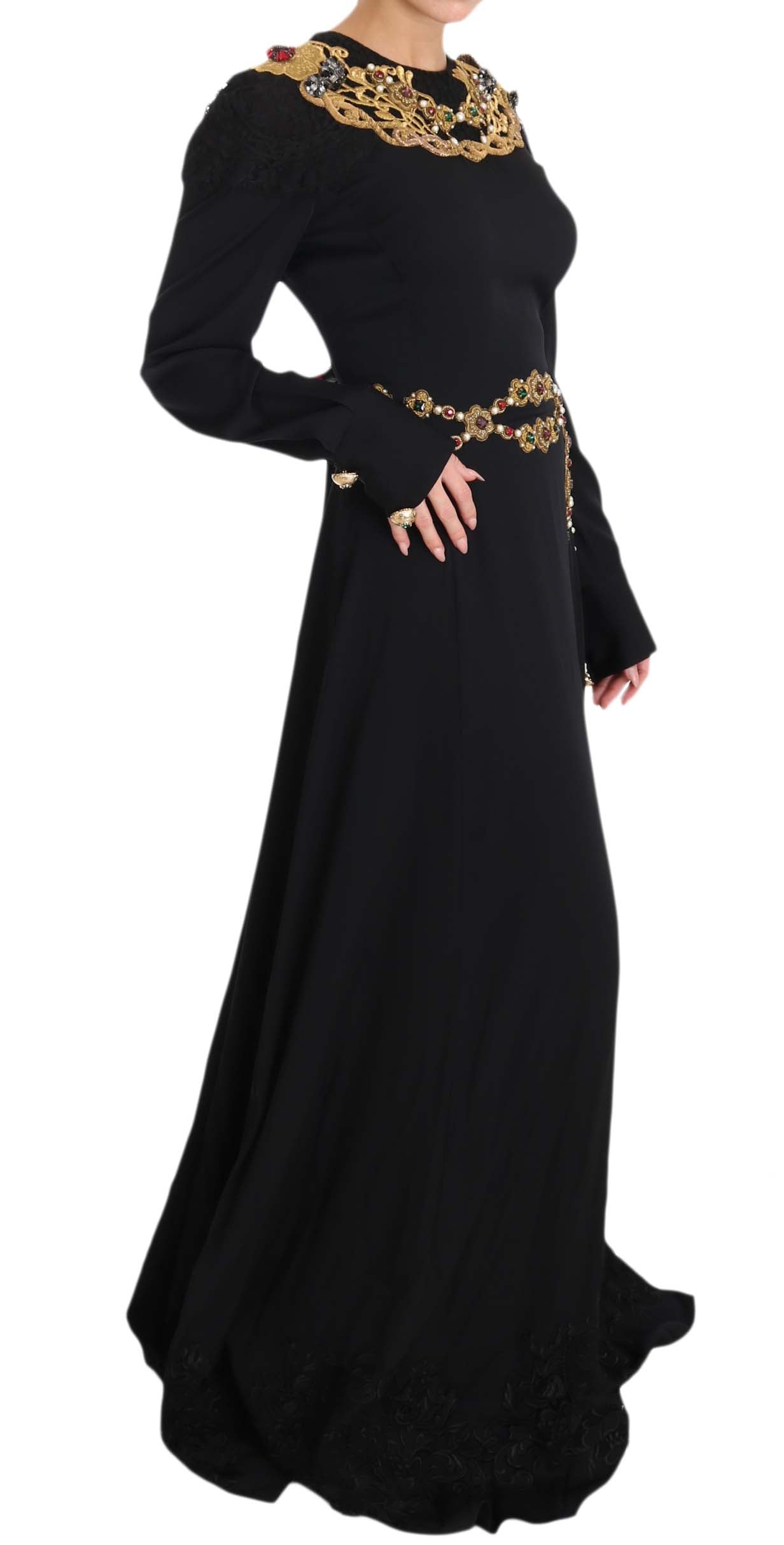 Dolce &amp; Gabbana Robe en soie stretch noire avec cristaux dorés