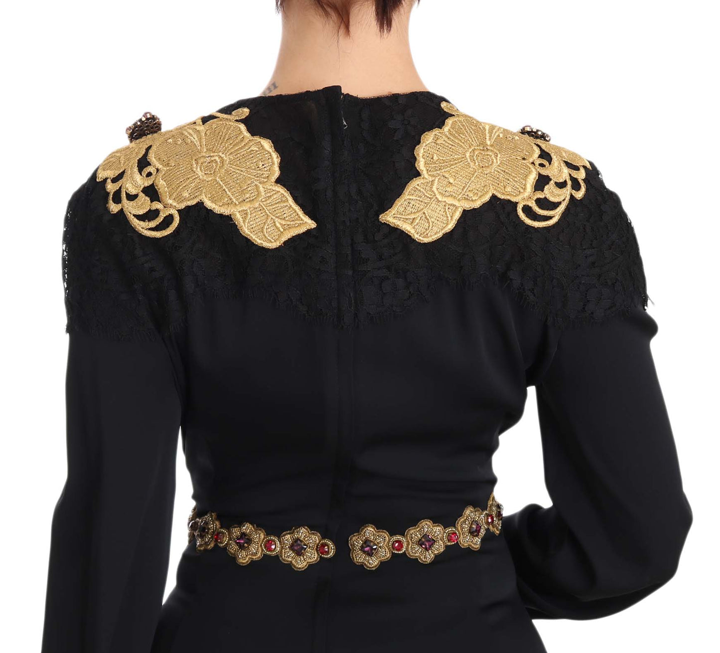 Dolce &amp; Gabbana Robe en soie stretch noire avec cristaux dorés