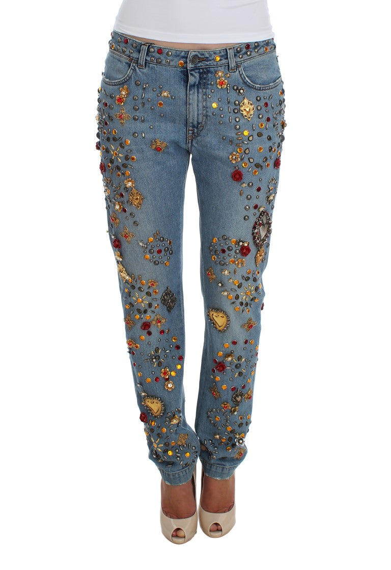 Dolce &amp; Gabbana Jeans mit Herzverzierung und Kristallrosen