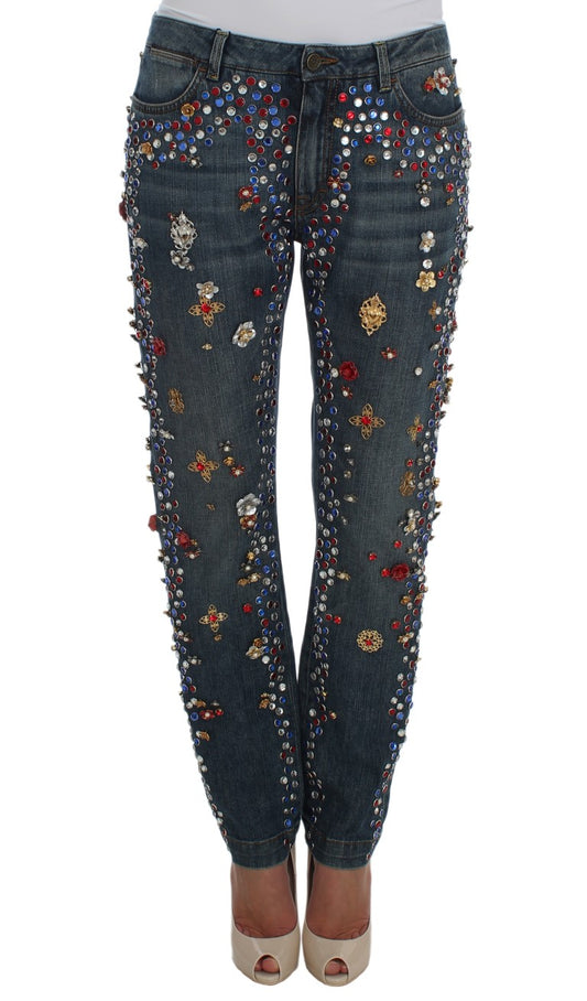 Dolce &amp; Gabbana Jeans mit Herzverzierung und Kristallrosen