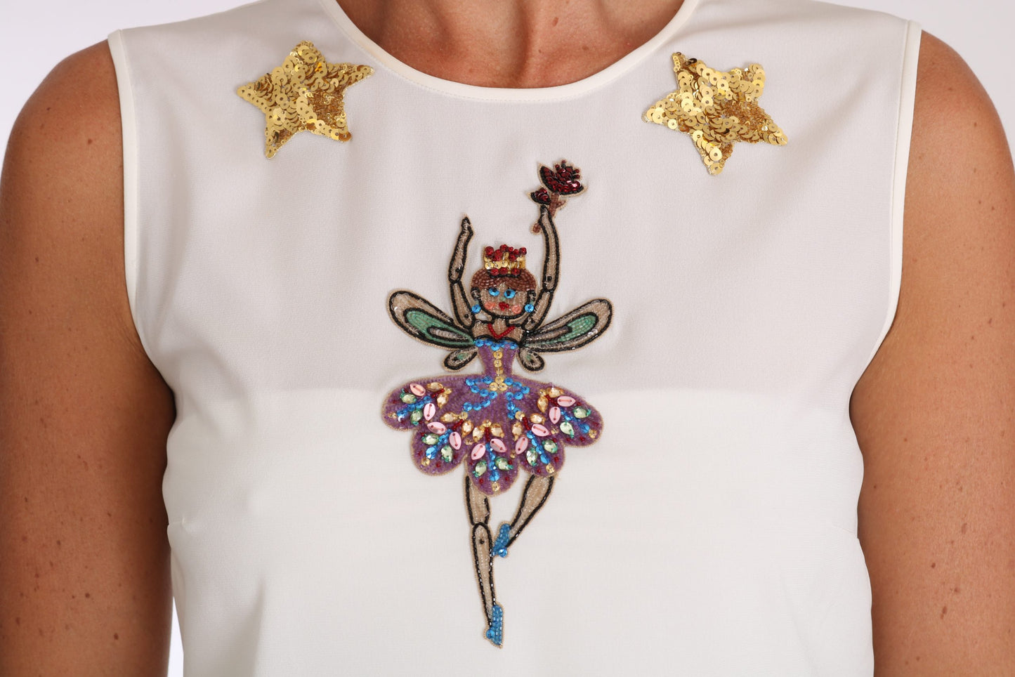 Dolce &amp; Gabbana Haut féerique à sequins et cristaux ornés de soie blanche