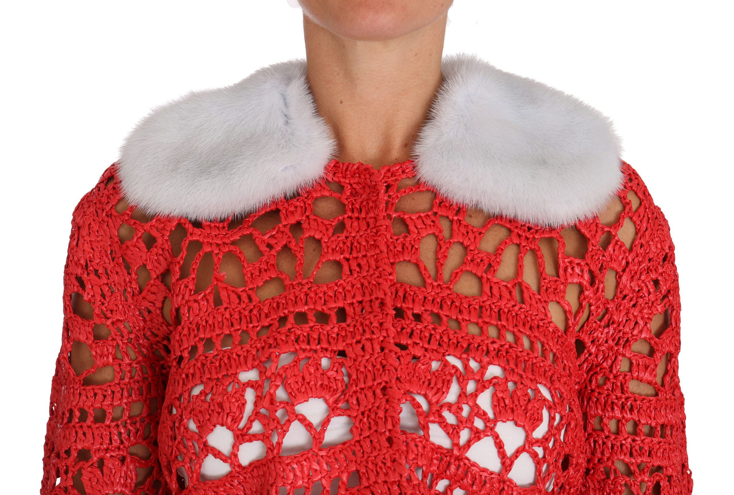 Dolce &amp; Gabbana Roter Cardigan Häkelstrick-Bastpullover