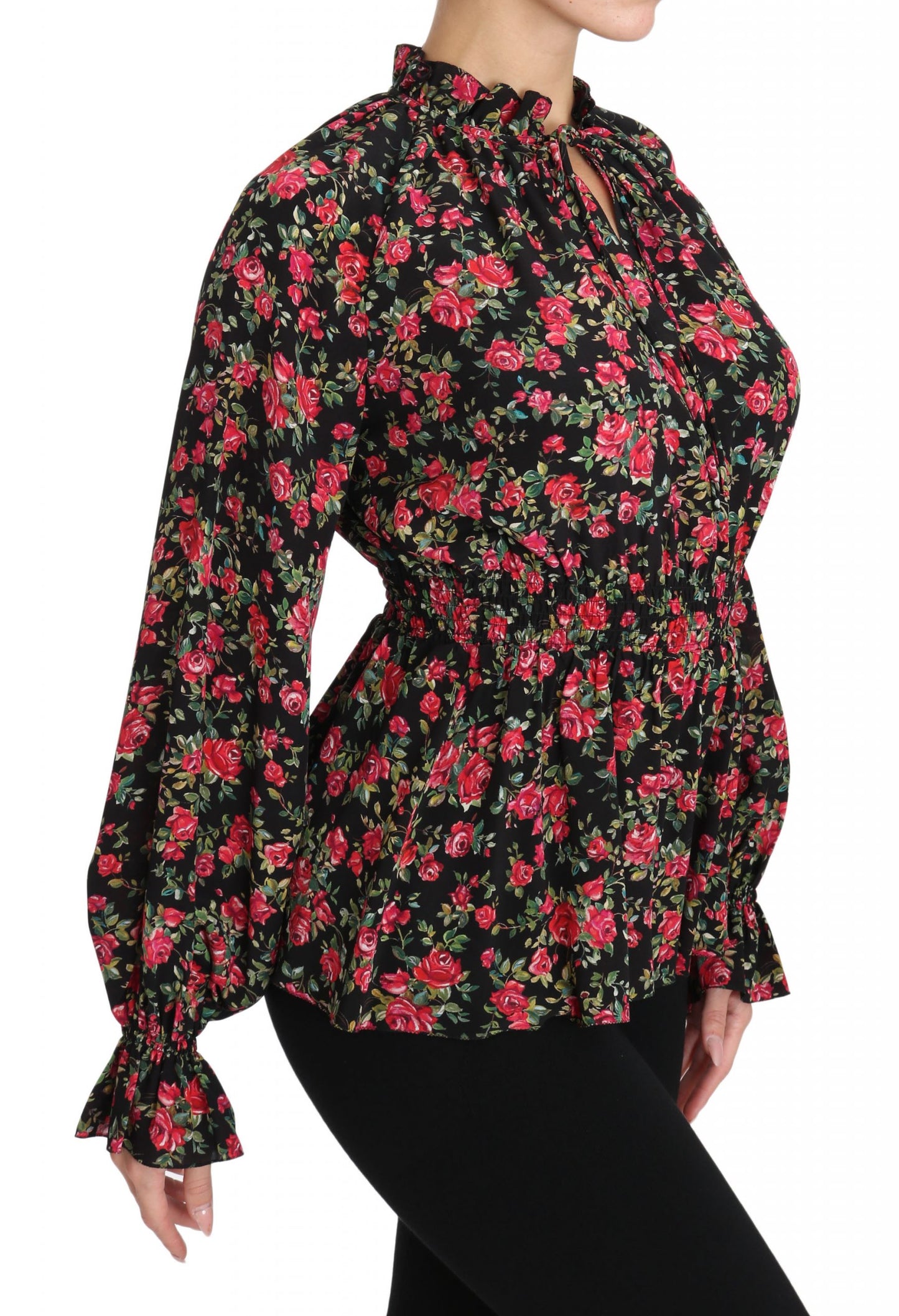 Dolce &amp; Gabbana Schwarze Bluse mit Blumenmuster und Blumenmuster