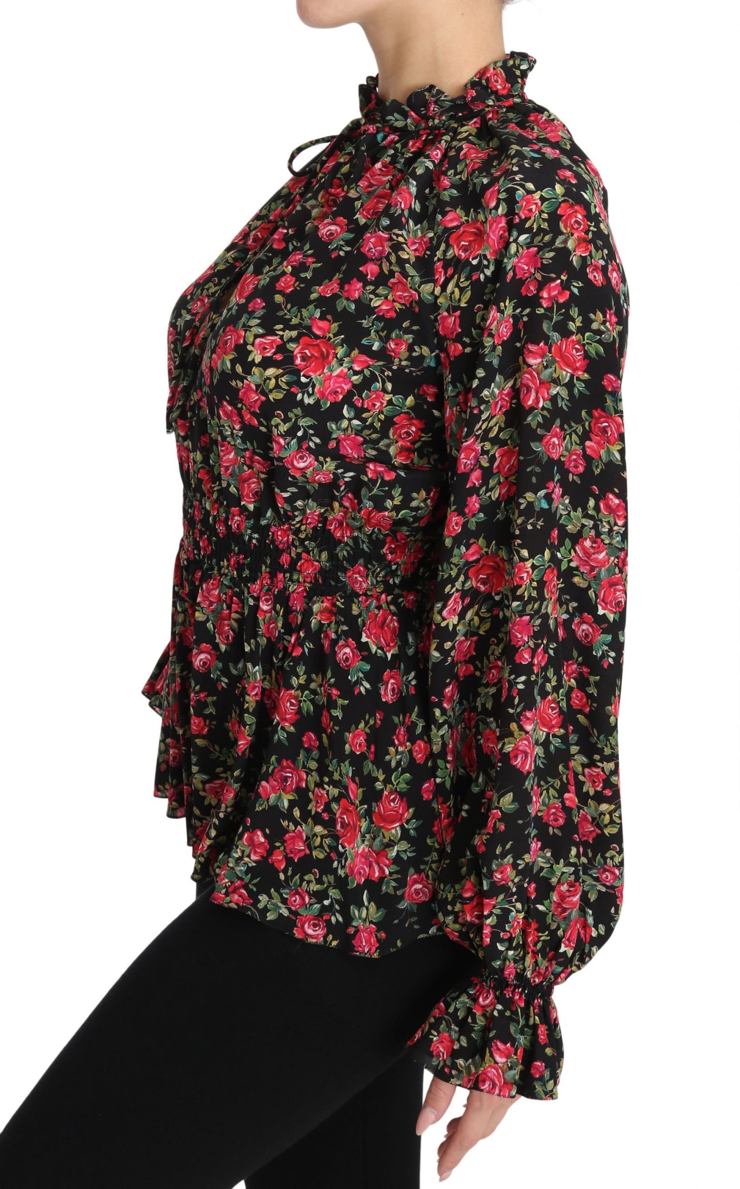 Dolce &amp; Gabbana Schwarze Bluse mit Blumenmuster und Blumenmuster