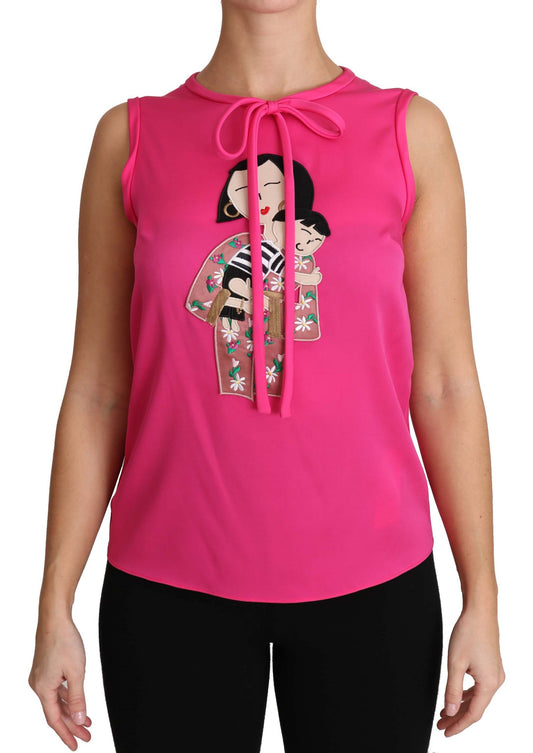 Dolce &amp; Gabbana Pink Family Débardeur en soie Mama Blouse Top Shirt