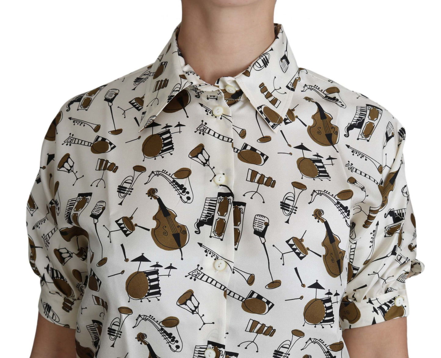 Dolce &amp; Gabbana Weißes Poloshirt mit Musikinstrumenten-Print