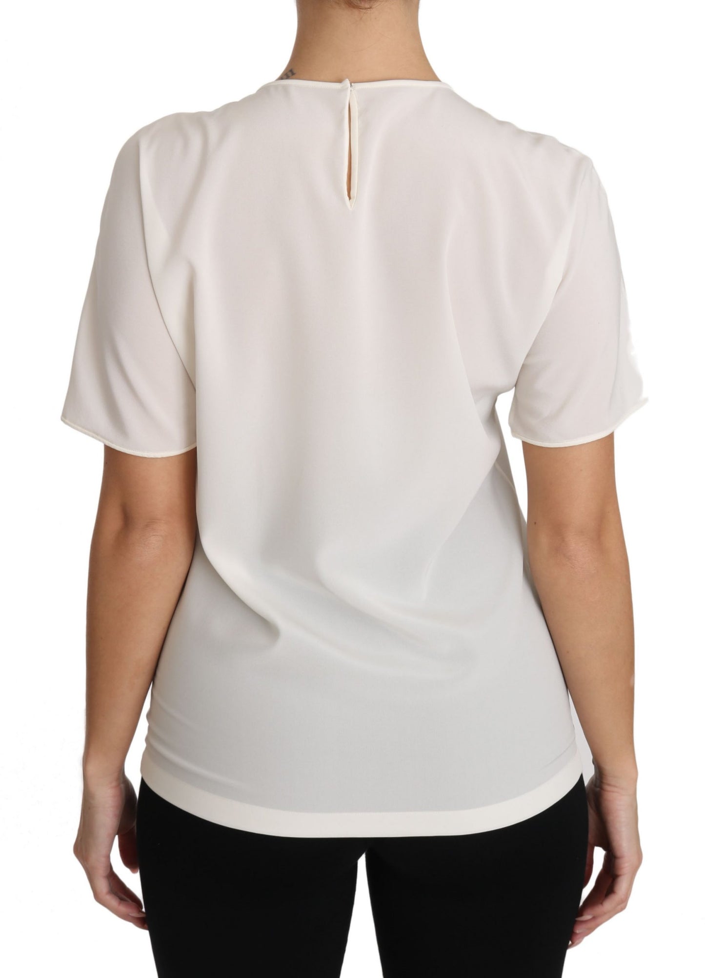 Dolce &amp; Gabbana T-shirt extensible en soie blanche #dgfamily