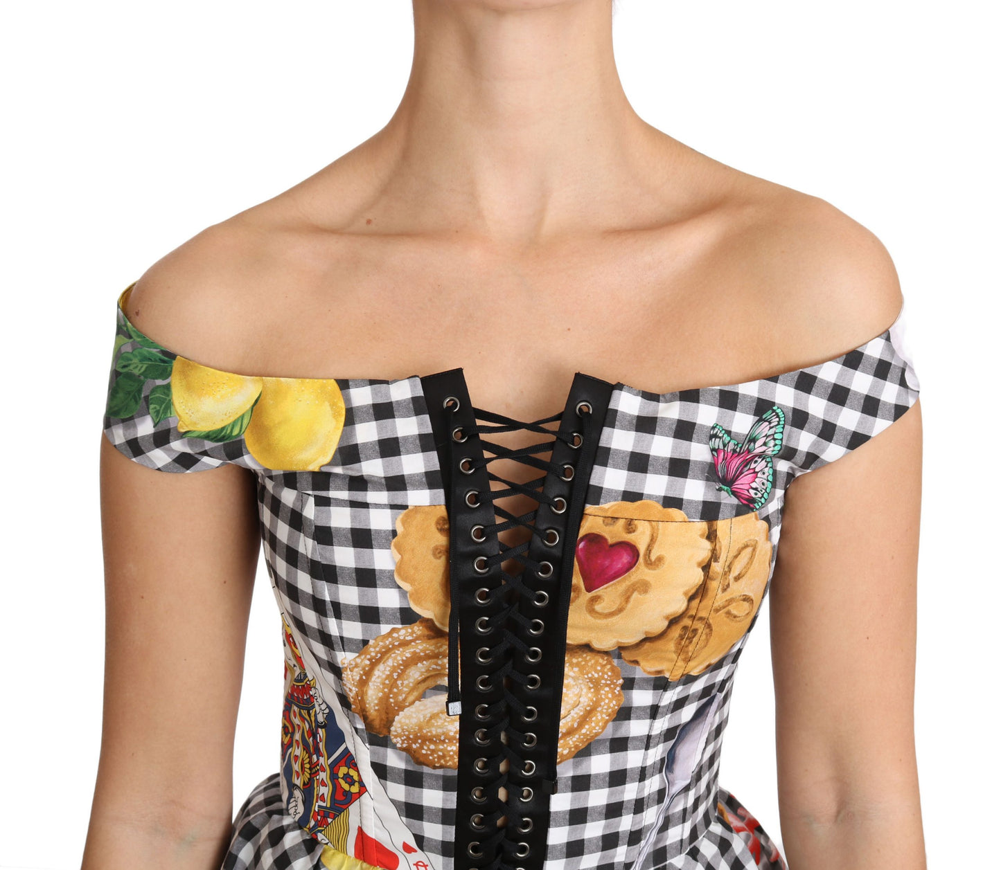 Dolce &amp; Gabbana Blouse corset noire et blanche Haut à carreaux citron Sicile