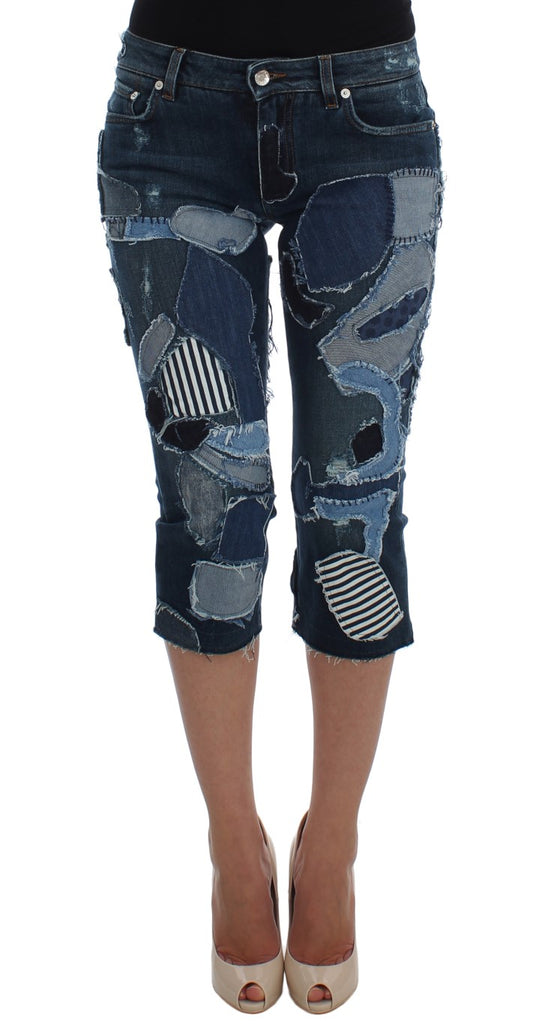 Dolce &amp; Gabbana Stretch-Patchwork-Jeansshorts in Blau