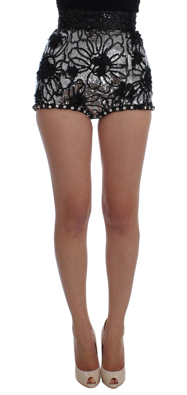 Dolce &amp; Gabbana Schwarze Mini-Shorts mit Kristallpailletten 