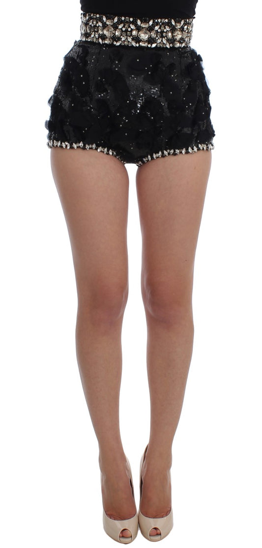 Dolce &amp; Gabbana Schwarze Mini-Shorts mit Kristallpailletten 