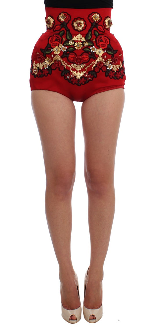 Dolce &amp; Gabbana Short Roses En Cristal De Soie Rouge 