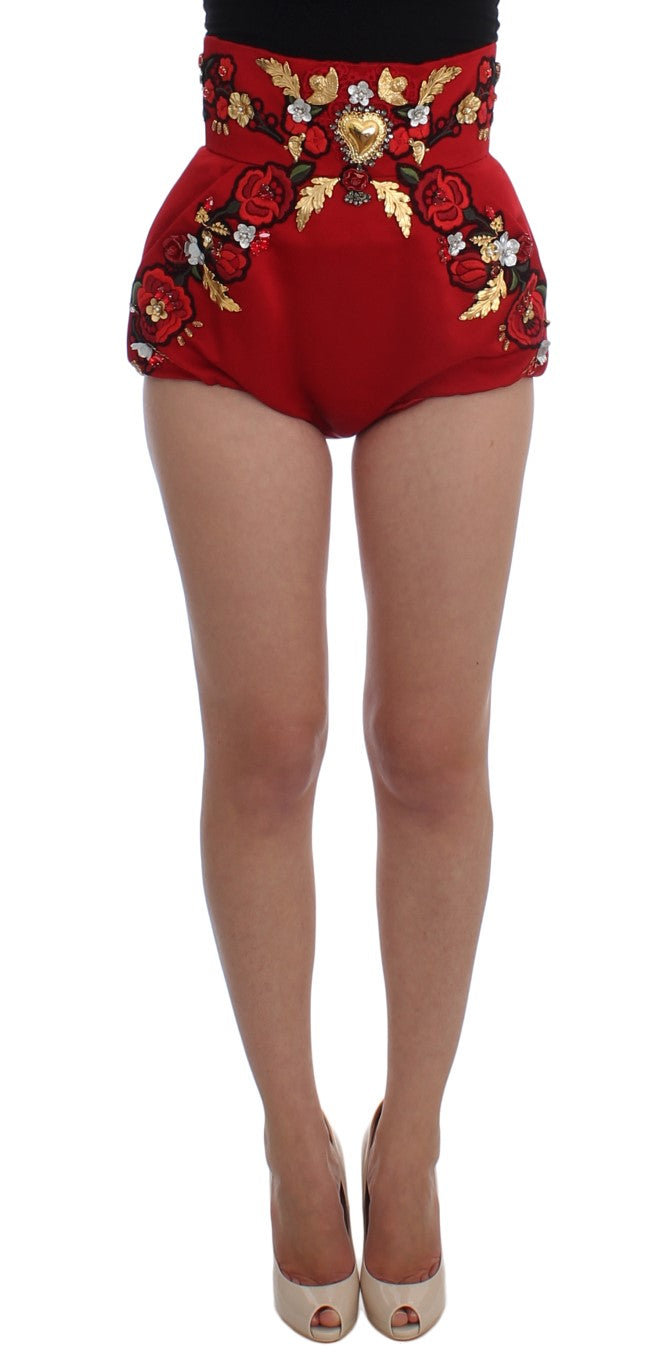 Dolce &amp; Gabbana Short Roses En Cristal De Soie Rouge 