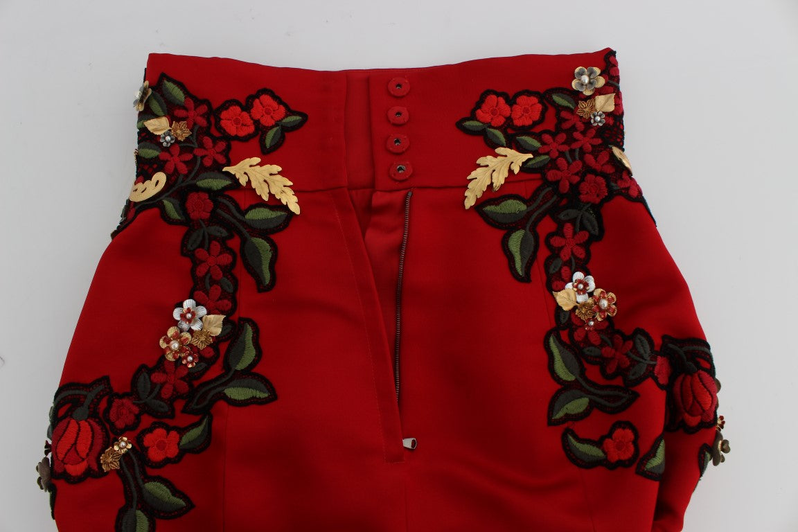 Dolce &amp; Gabbana Rote Seidenperlen-Rosen-Shorts