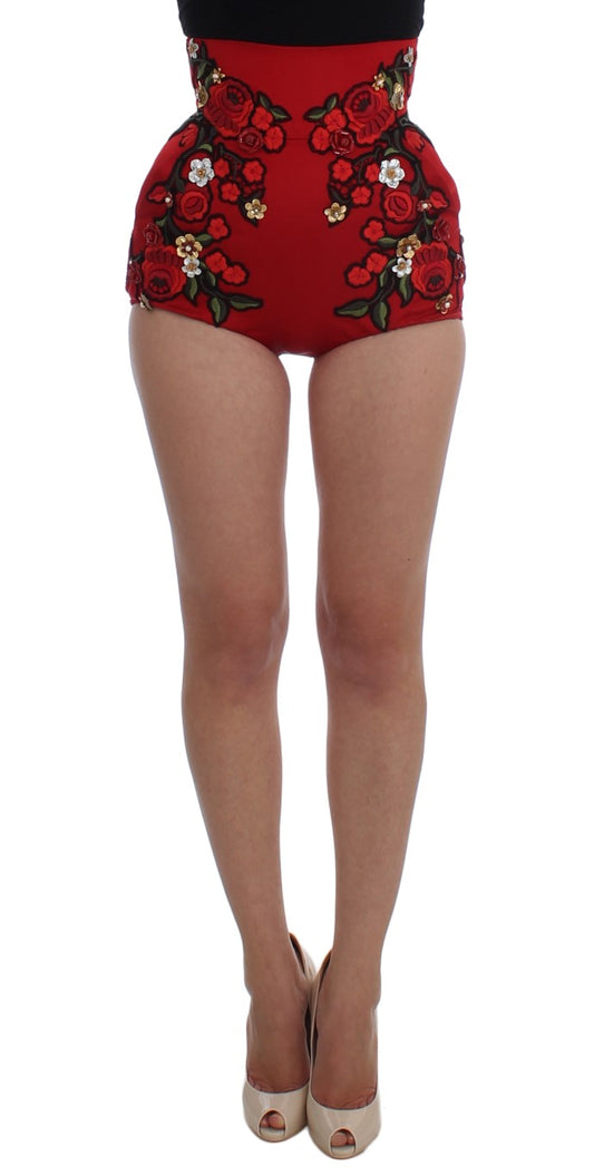 Dolce &amp; Gabbana Short Sicile Roses En Soie Rouge 