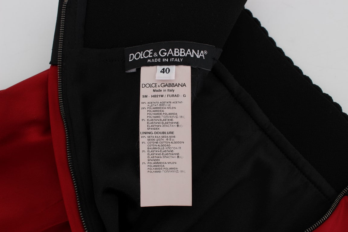 Dolce &amp; Gabbana Jupe trapèze en dentelle noire rouge au-dessus du genou