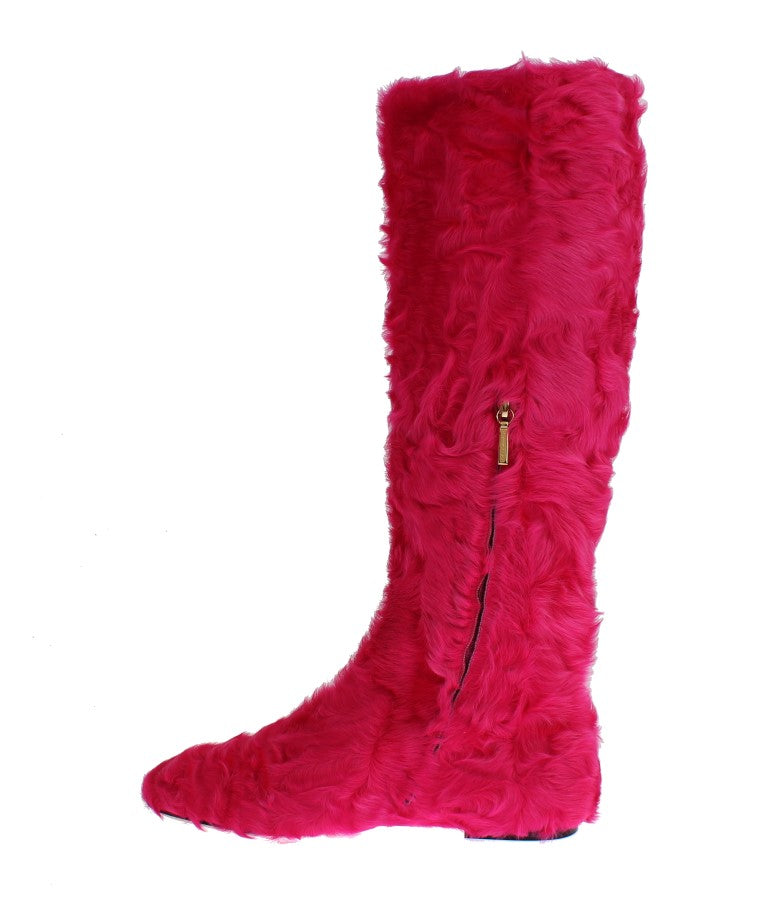 Dolce &amp; Gabbana Bottes plates en cuir de fourrure d'agneau rose