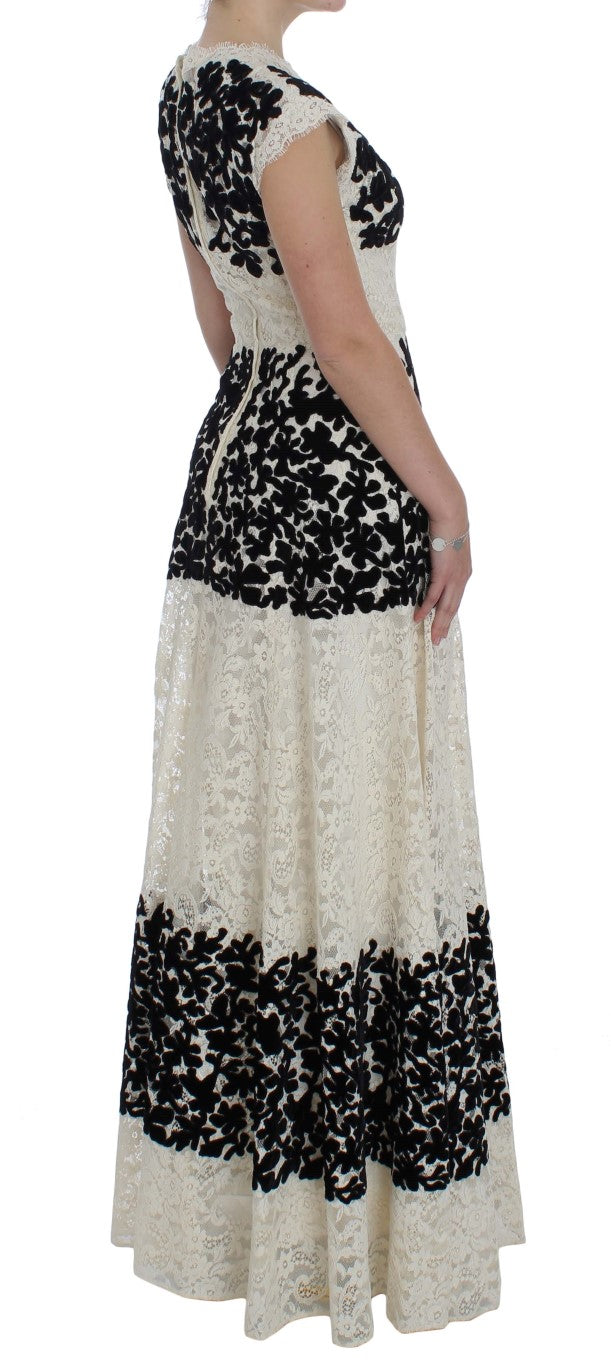 Dolce & Gabbana Elegant Floral Lace Cap Sleeve Maxi Dress