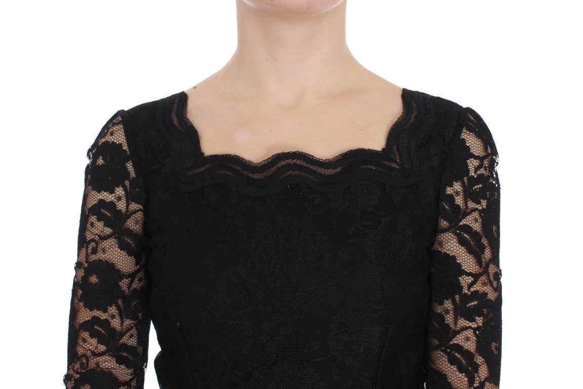 Dolce &amp; Gabbana Robe longue noire en dentelle florale