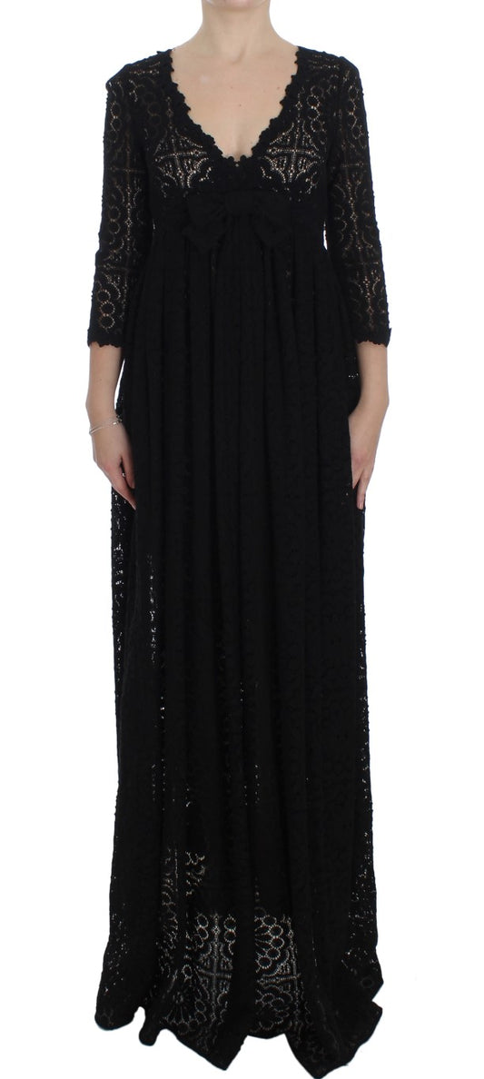 Dolce &amp; Gabbana Robe longue noire en tricot Ricamo pleine longueur