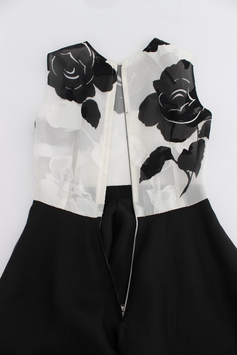 Dolce &amp; Gabbana Robe fourreau en soie florale noire et blanche