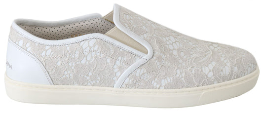 Dolce &amp; Gabbana Mocassins à enfiler en cuir blanc avec dentelle