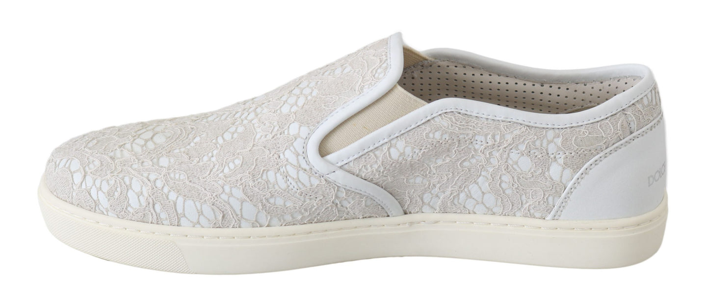 Dolce &amp; Gabbana Mocassins à enfiler en cuir blanc avec dentelle