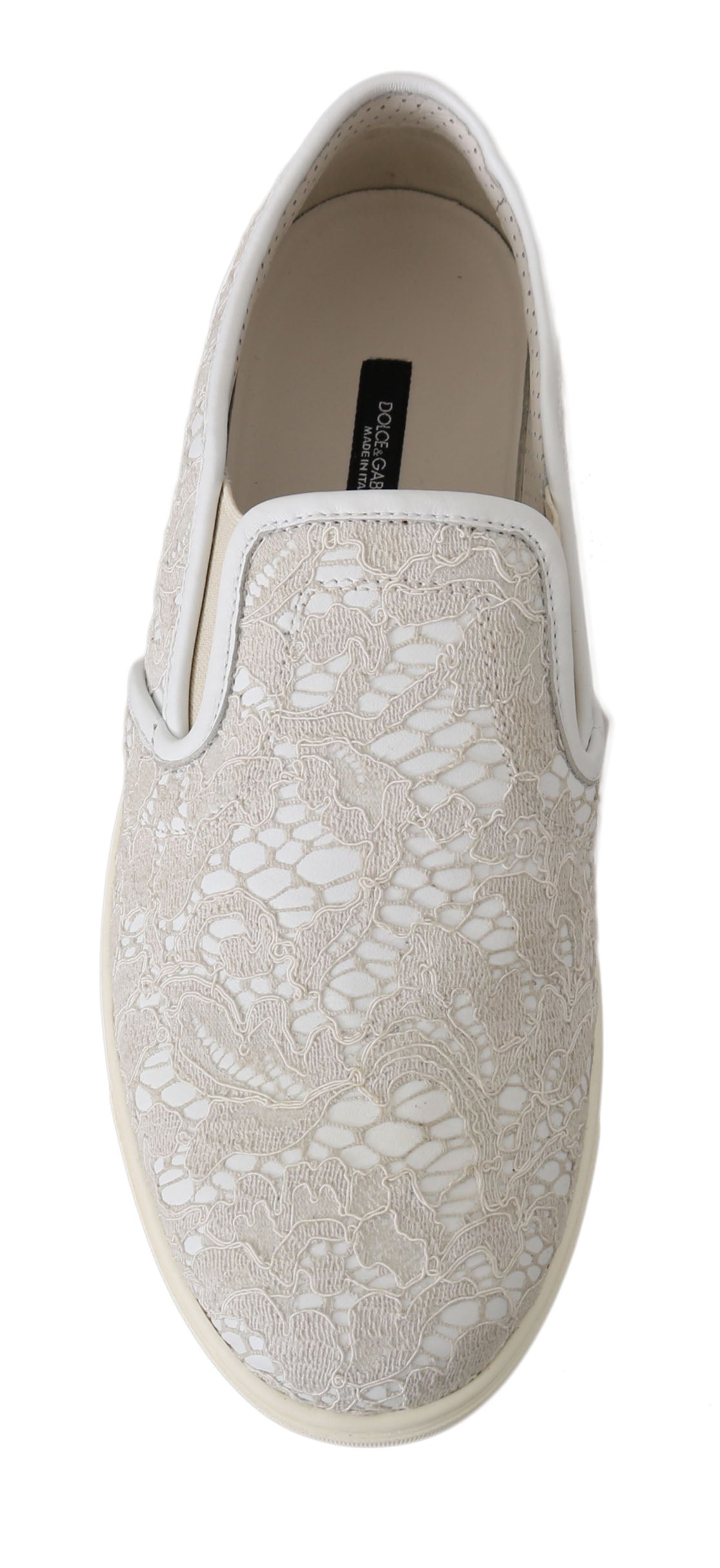 Dolce &amp; Gabbana Slip-on-Slipper aus weißem Leder mit Spitze