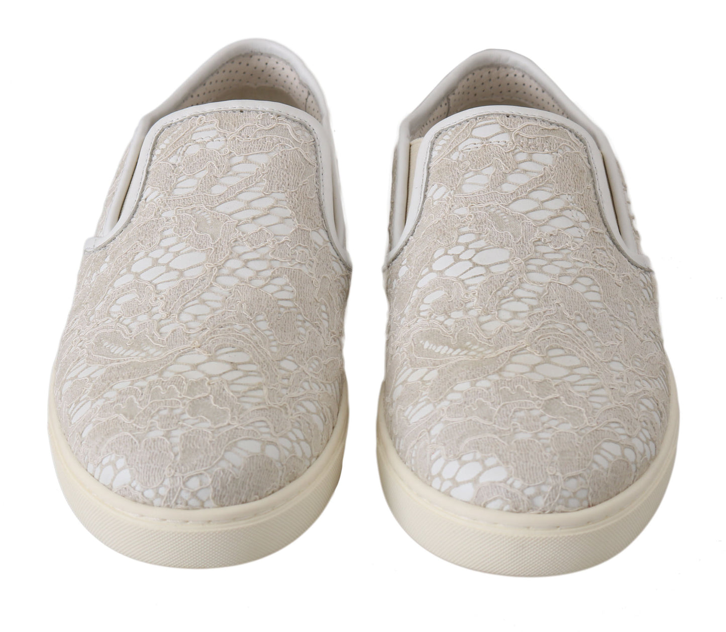 Dolce &amp; Gabbana Mocassins à enfiler en cuir blanc avec dentelle