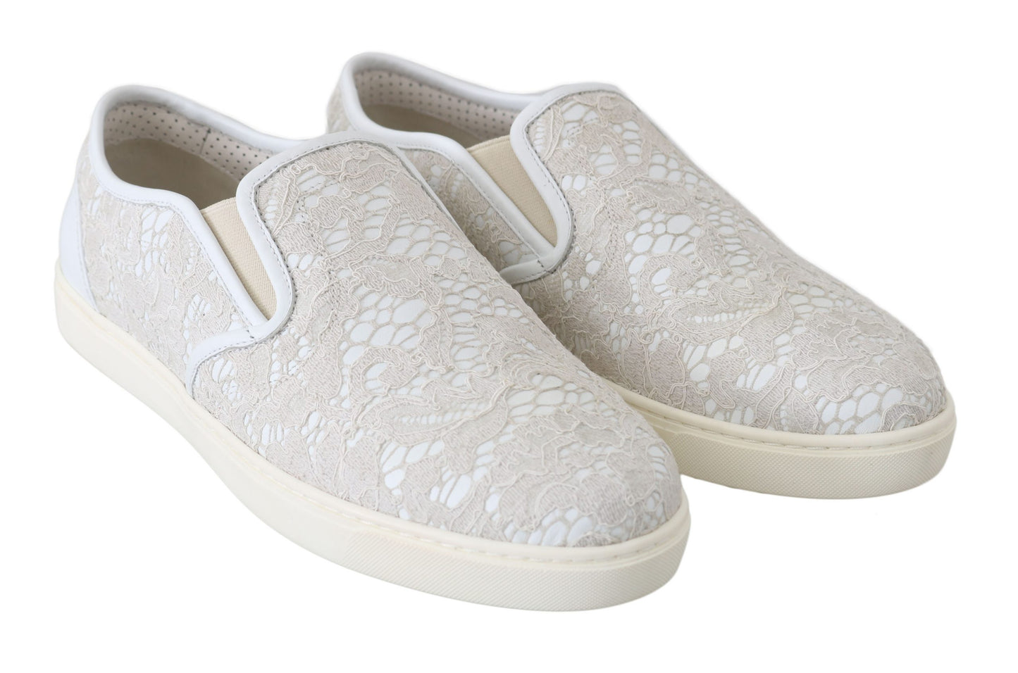 Dolce &amp; Gabbana Mocassins à enfiler en cuir blanc avec dentelle