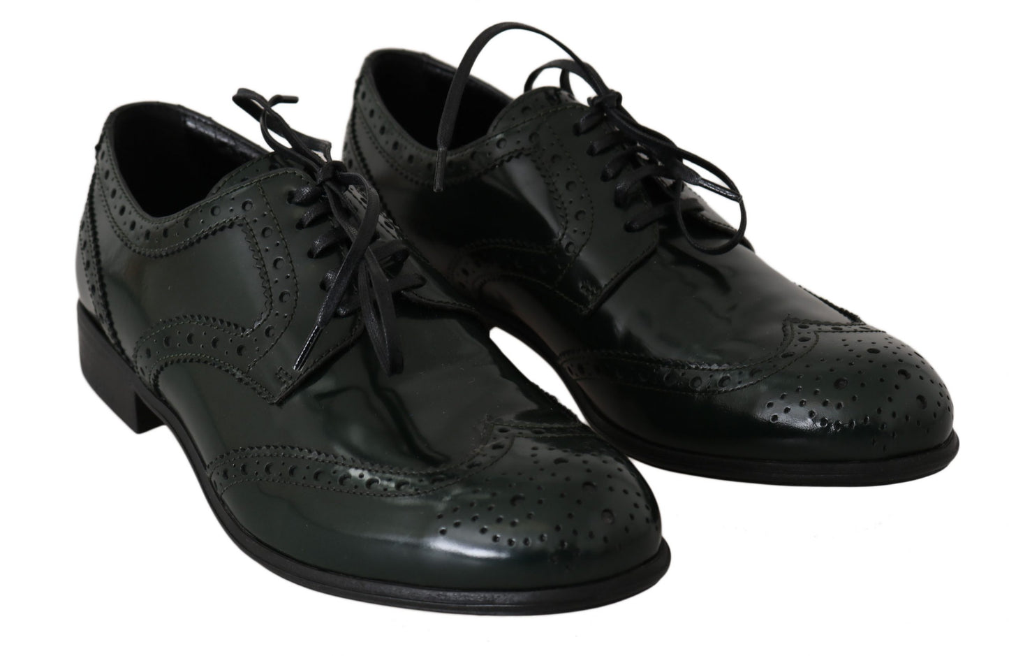 Dolce &amp; Gabbana Broque-Oxford-Wingtip-Schuhe aus grünem Leder