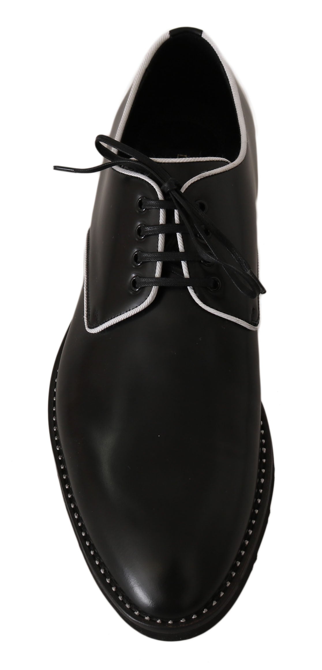 Dolce &amp; Gabbana Chaussures Derby en cuir noir et ligne blanche