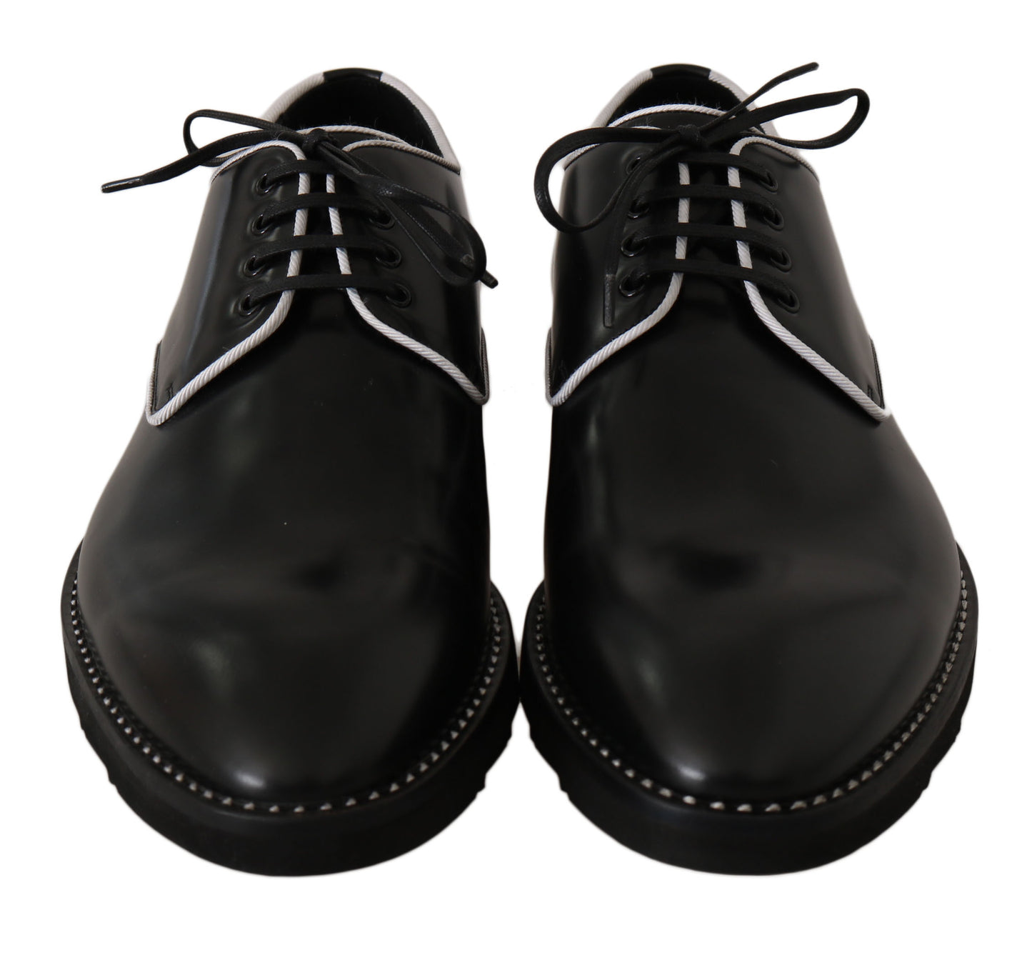 Dolce &amp; Gabbana Schwarze Leder-Derby-Schuhe mit weißer Linie