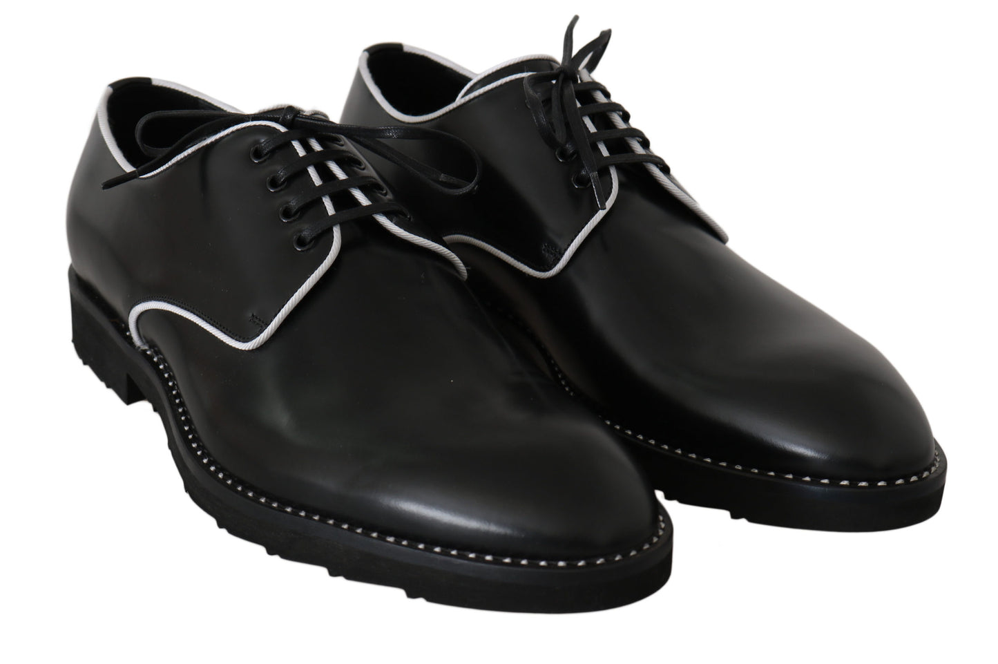 Dolce &amp; Gabbana Chaussures Derby en cuir noir et ligne blanche