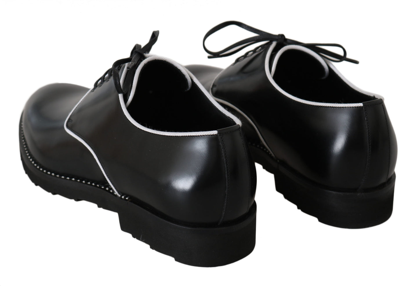 Dolce &amp; Gabbana Schwarze Leder-Derby-Schuhe mit weißer Linie