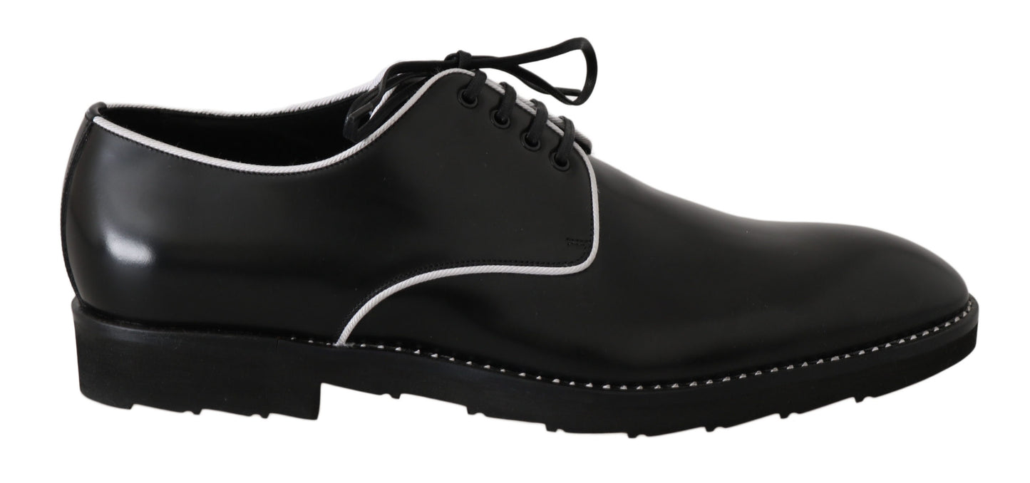 Dolce &amp; Gabbana Chaussures Derby en cuir noir et ligne blanche