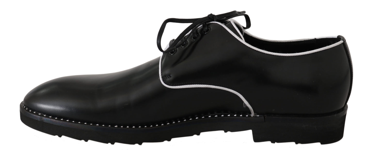 Dolce &amp; Gabbana Chaussures Derby en cuir noir et ligne blanche