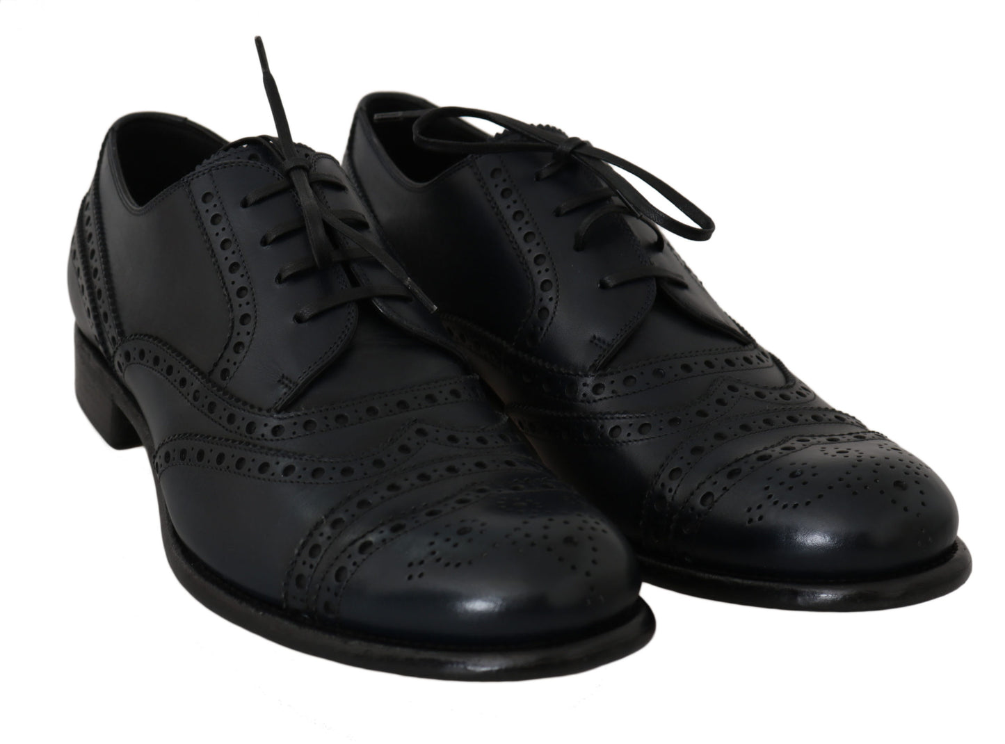 Dolce &amp; Gabbana Chaussures habillées Oxford en cuir bleu foncé à bout d'aile