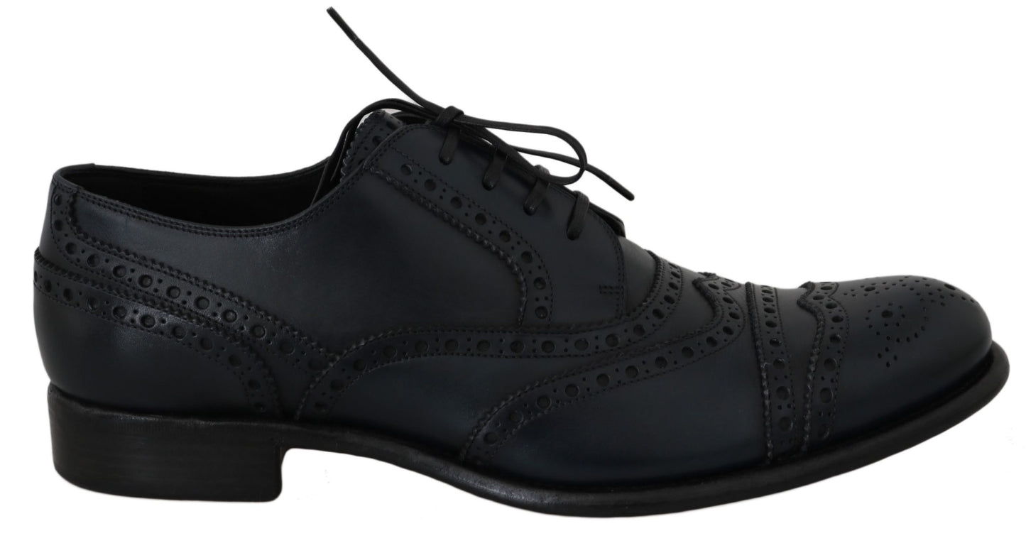 Dolce &amp; Gabbana Chaussures habillées Oxford en cuir bleu foncé à bout d'aile