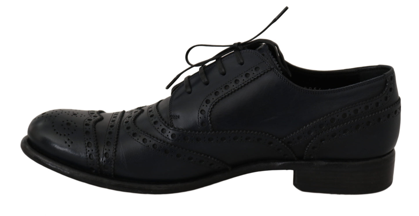 Dolce &amp; Gabbana Chaussures habillées Oxford en cuir bleu foncé à bout d'aile