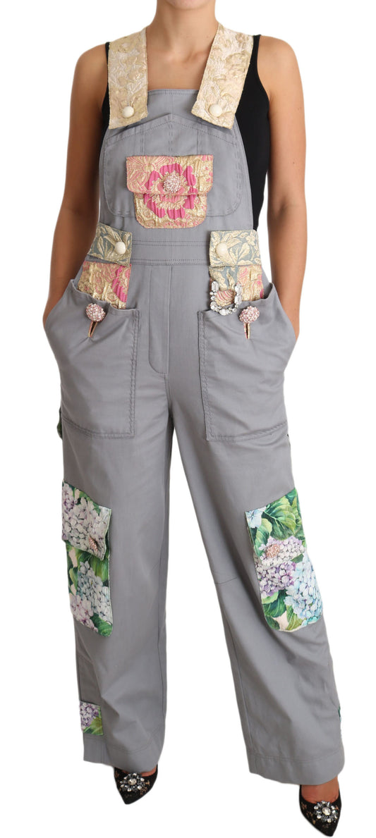 Dolce &amp; Gabbana Salopette Jeans Gris Denim Crystal Hortensia